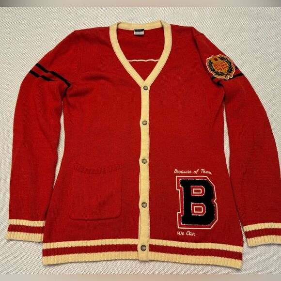 Preppy Because of them we can retro cardigan BIPOC academia 1950s quality cotton - Picture 4 of 13